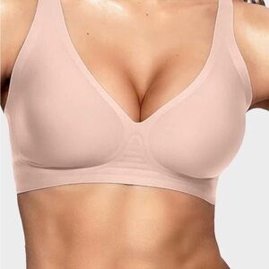 NWT SHECURVE Seamless Deep V Push-Up Wireless Bra Nude Pink Size 2XL